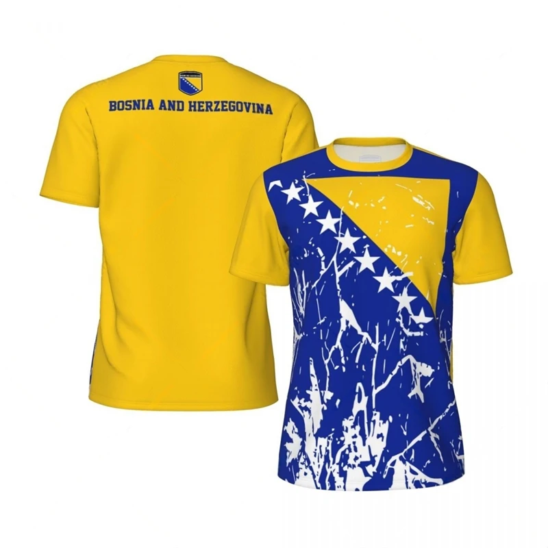 Bosnia And Herzegovina Flag Football T Shirts For Men National Emblem 3D Printed Jersey Casual Quick Dry Breathable Tees Tops