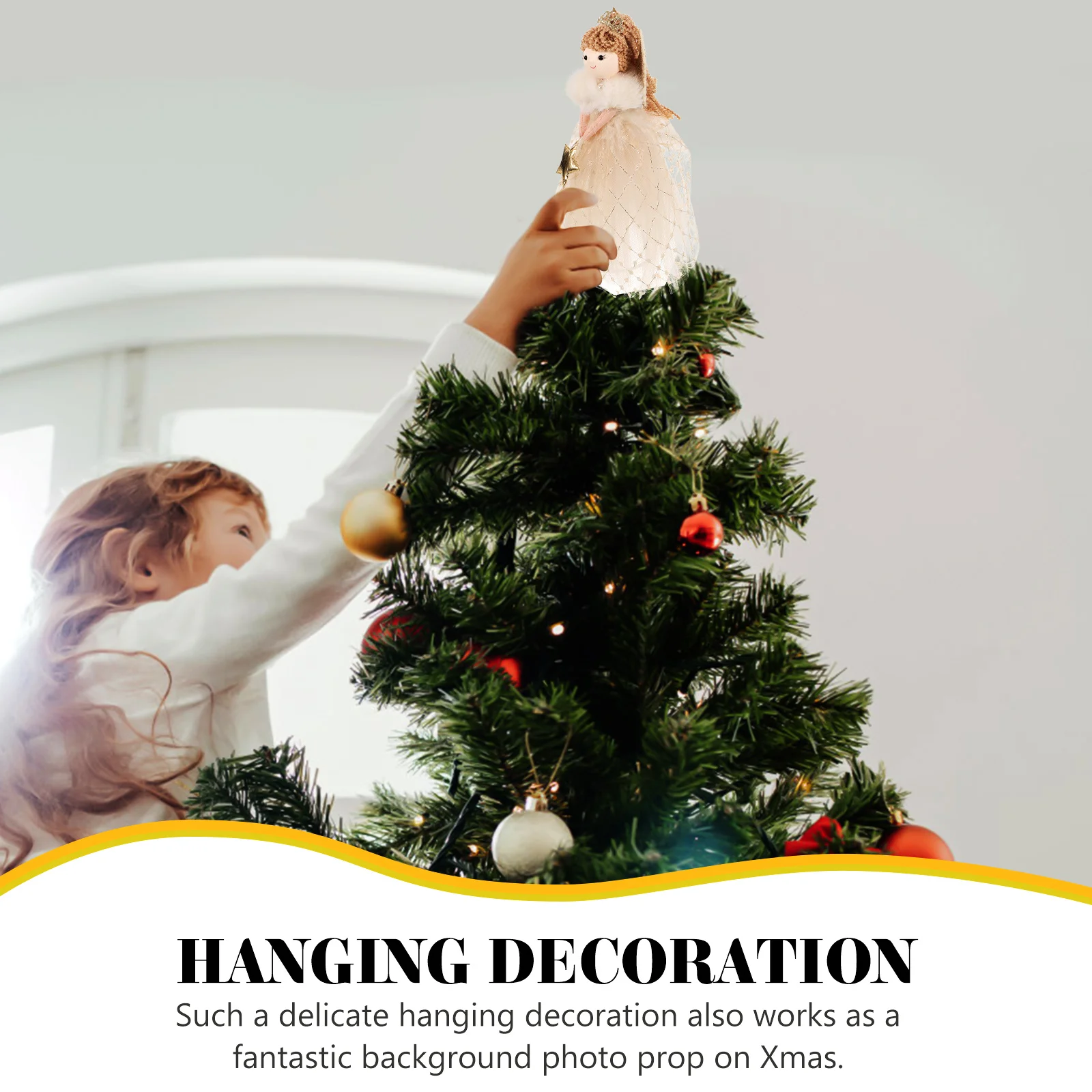 

Angel Christmas Tree Topper Decoration Fabric Hanging Pendant For Holiday Party Home Garden Book Shelf Window Display Wedding
