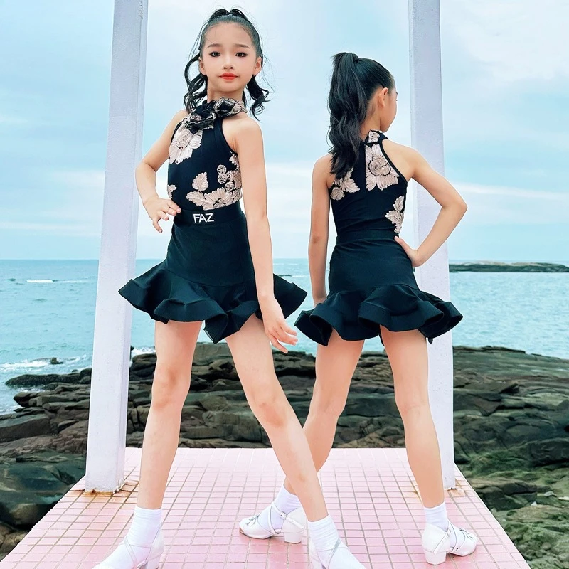 ชุดเต้นลาตินสำหรับเด็กผู้หญิง ชุดฝึกซ้อมการแสดงเด็ก สไตล์คนดังทางอินเทอร์เน็ต ชุดเต้นสำหรับเด็กผู้หญิง