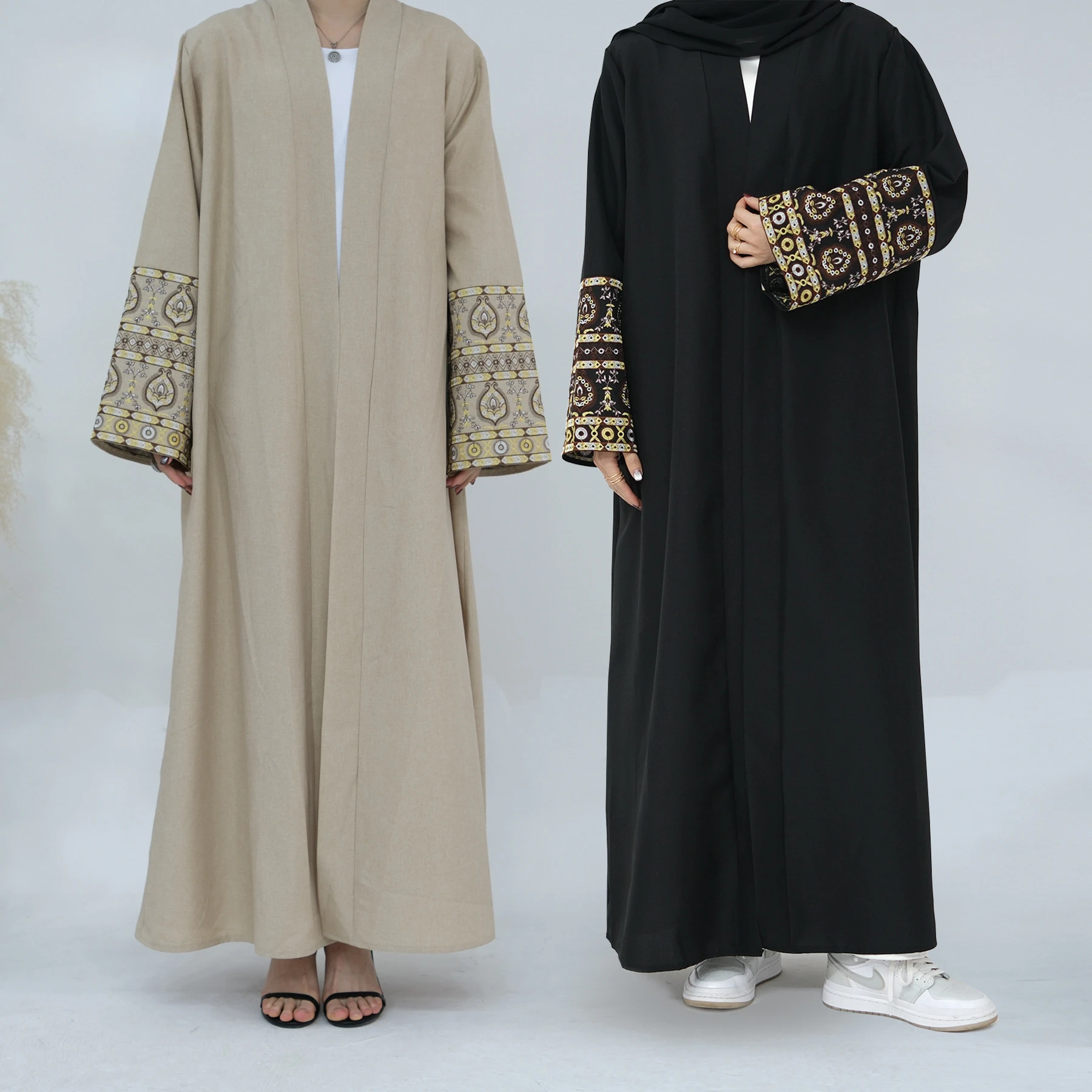 Imagem -02 - Bordado Quimono Abaya Algodão Tecido de Linho Muçulmano Aberto Abayas para Mulheres Dubai Luxo Turquia Hijab Vestido Kaftan Roupas Islâmicas