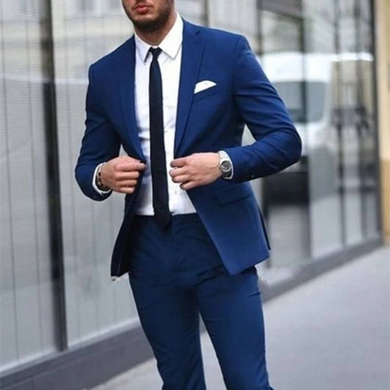 

STEVDITG Notched Lapel Single Breasted Flat Formal Business Blazer Elegant Terno Slim Fit 2 Piece Jacket Pants Men's Suits 2024