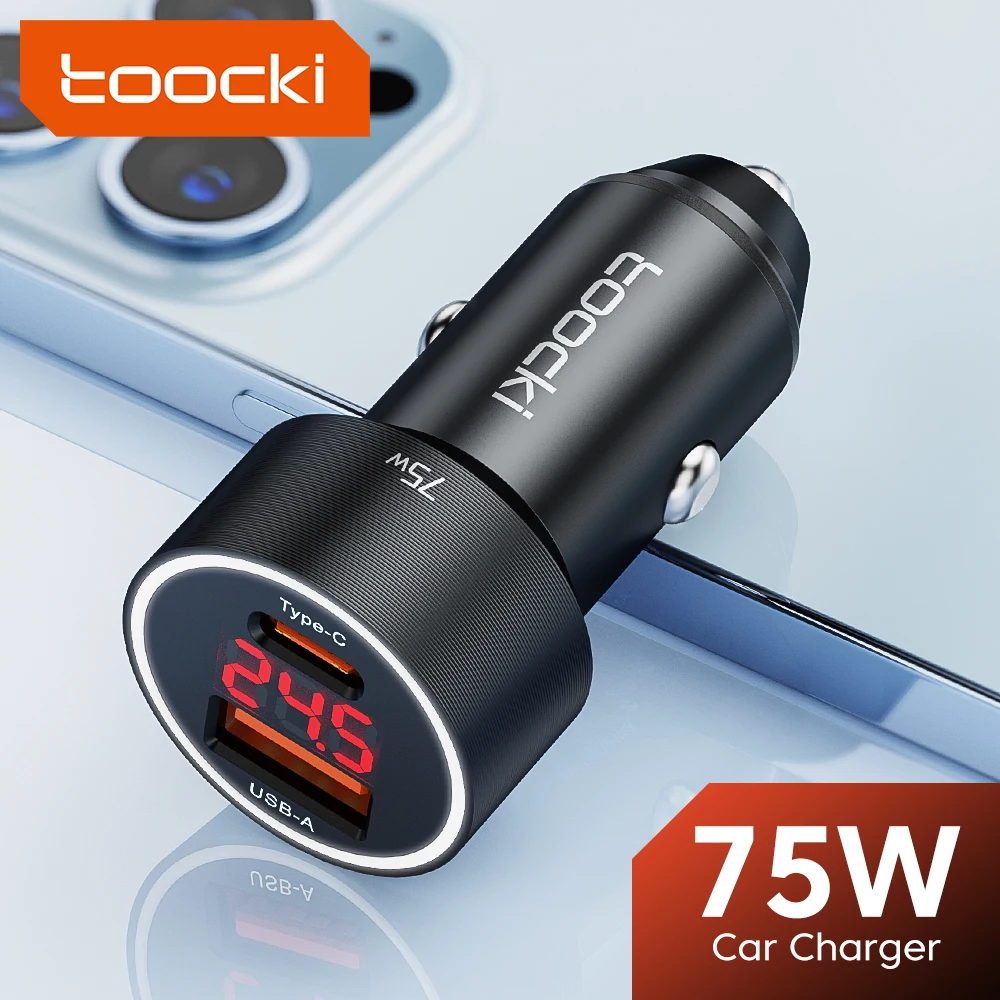 Toocki PD 75W USB C Car Charger LED Digital Display Type C Quick Charger For iPhone 15 14 13 Pro Max Xiaomi Samsung POCO Huawei