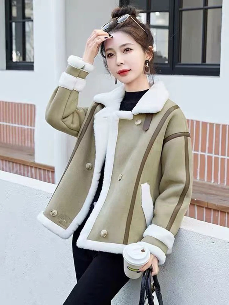 Zoki Winter warm Faux Lamm Moto Jacke Frauen Streetwear Retro lose dicke Freizeit mantel koreanische Langarm hochwertige Biker Tops