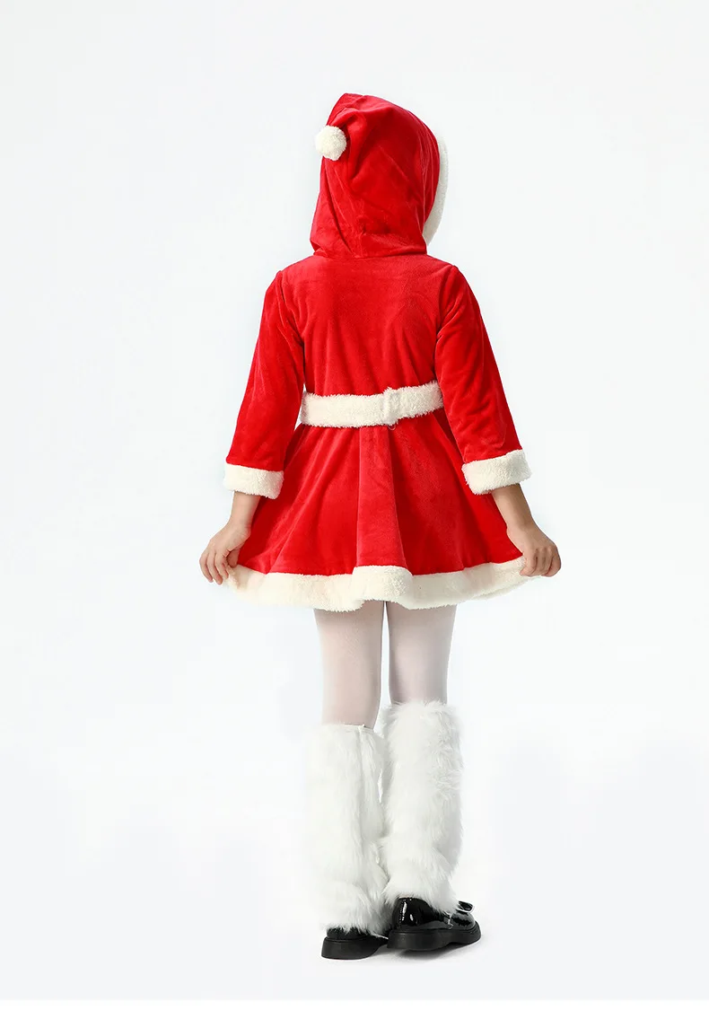 Weiches Samtkleid für Kinder mit Weihnachtsmann-Motiv, Kapuze, Weihnachtskostüm, Weihnachtsfeier, Bühnenauftritt, Show, Cosplay, Rock, Outfit – Detail 8