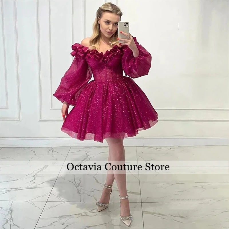 

Glitter Long Sleeves Graduation Dress Homecoming Dresses Girl's Cocktail Dress Short Wedding Evening Gown Vestido de Graduación