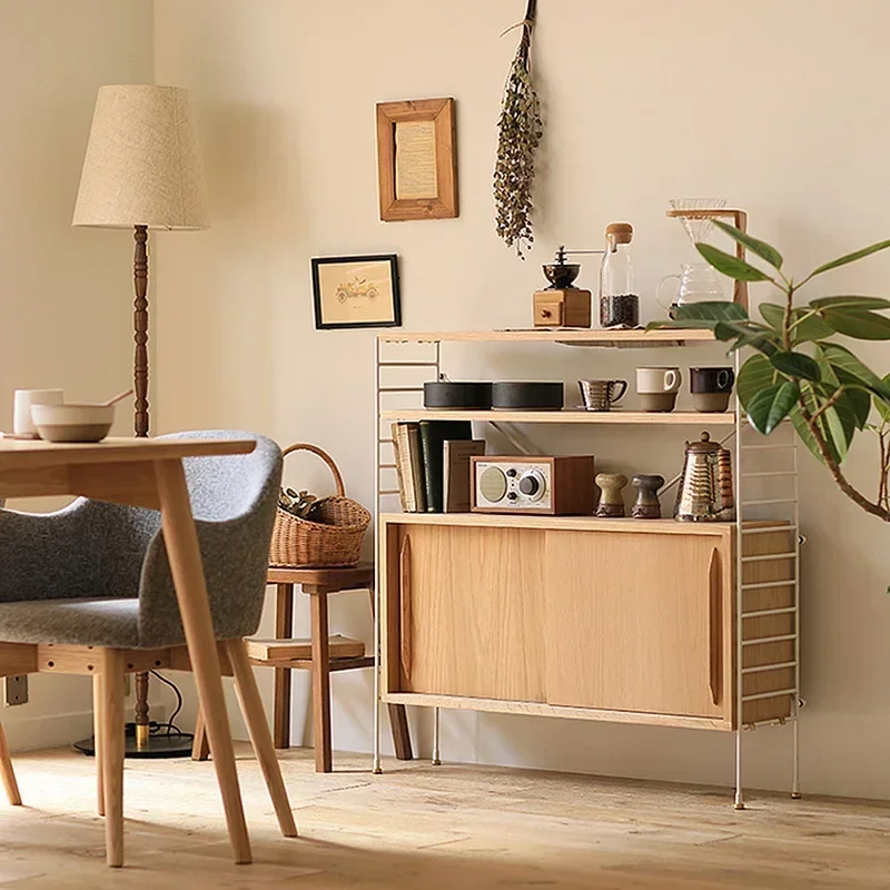 رف من الحديد المطاوع من الأرض إلى الأرض، خزانة Liangpin اليابانية، خزانة جانبية، رف الشرفة، رف تخزين المطبخ