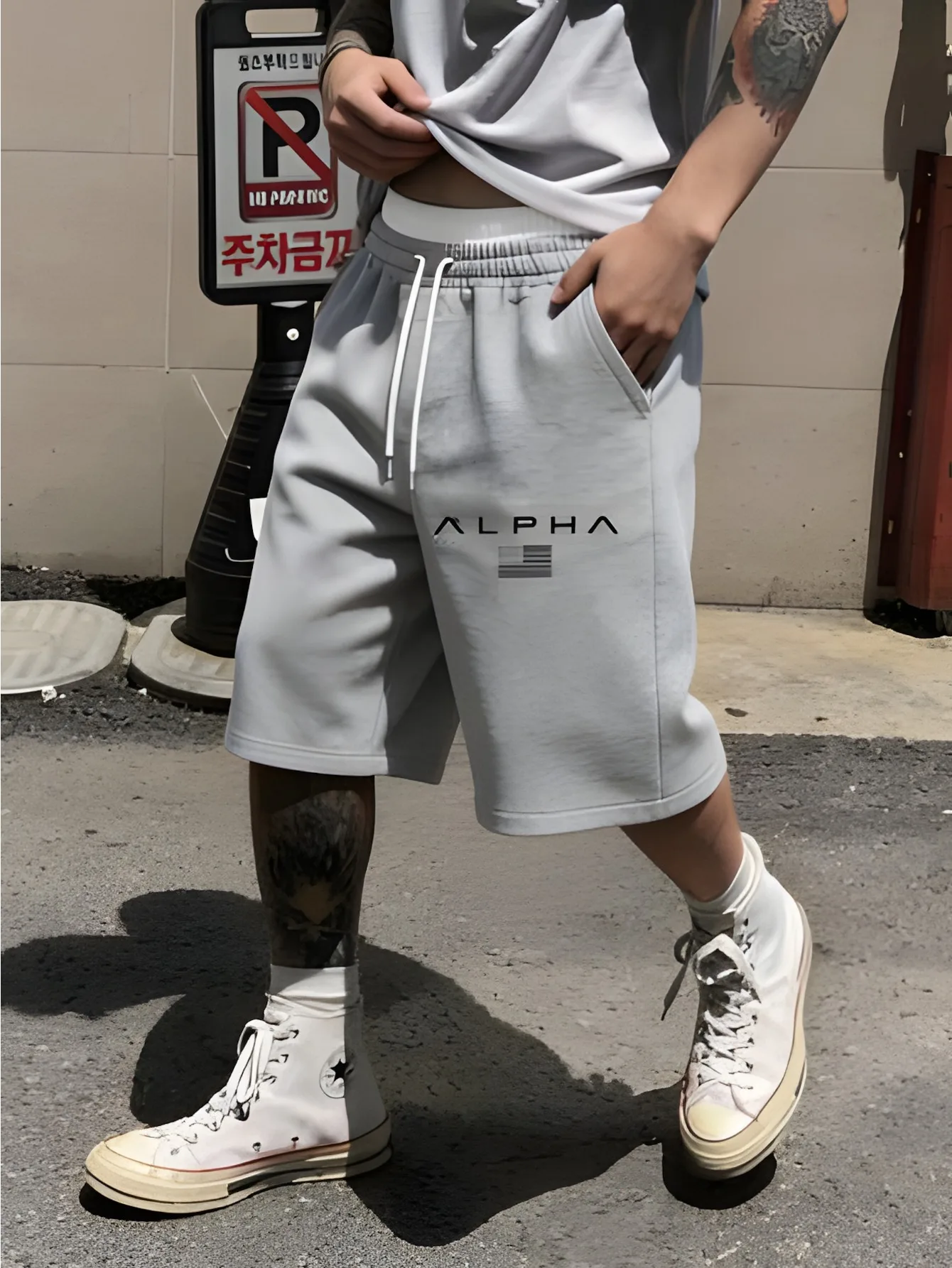 

Men's Printed Drawstring Loose Fit 7/8-Length Sweatpants with Double Waistband Street tyle Wide Leg Casual Athletic Pants