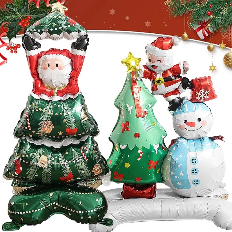 Großes aufblasbares Folienballon-Set für Weihnachten, kein Helium erforderlich, selbsttragende Basis für Weihnachtsbaum, Weihnachtsmann, Schneemann