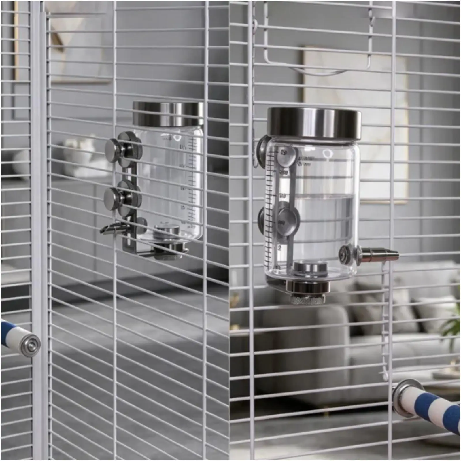 Leakproof Parrot Water Feeder Cage Accessories Premium Stainless Steel Glass Automatic Drinking Tool for Birds