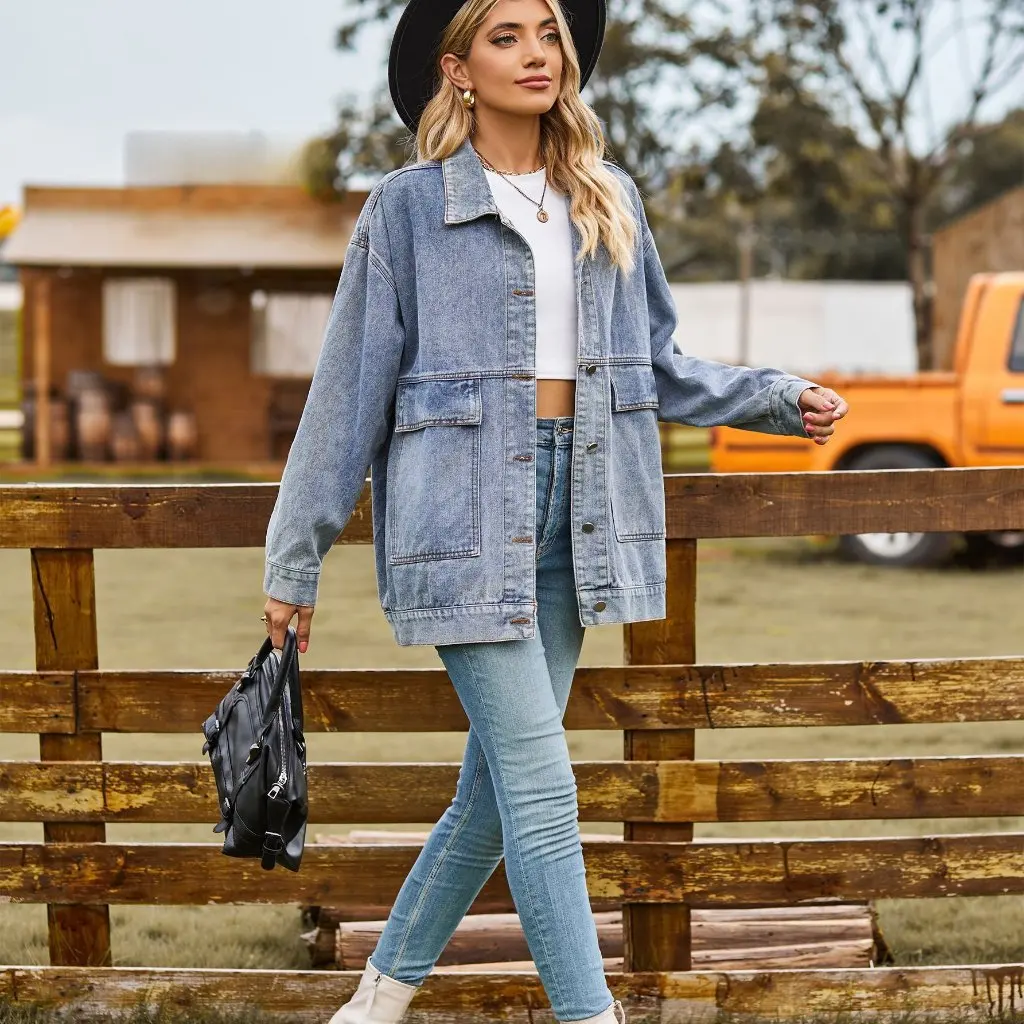 Veste en jean classique rétro pour femmes, coupe cintrée, décontractée, ample, pour toutes les saisons, commerce à la mode