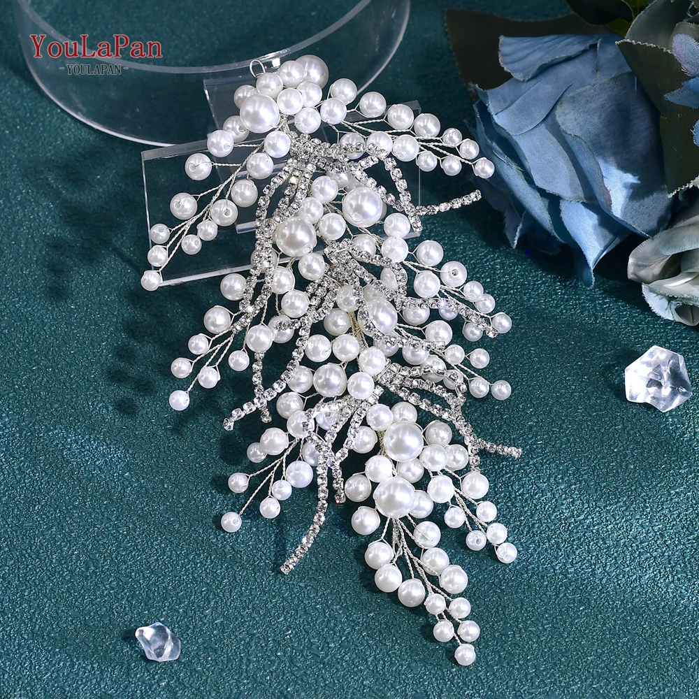 YouLaPan Pearl Bridal Hair Pieces Headwear Wedding Rhinestone Headband Trendy Woman Party Hair Accessories Handmade Tiara HP739