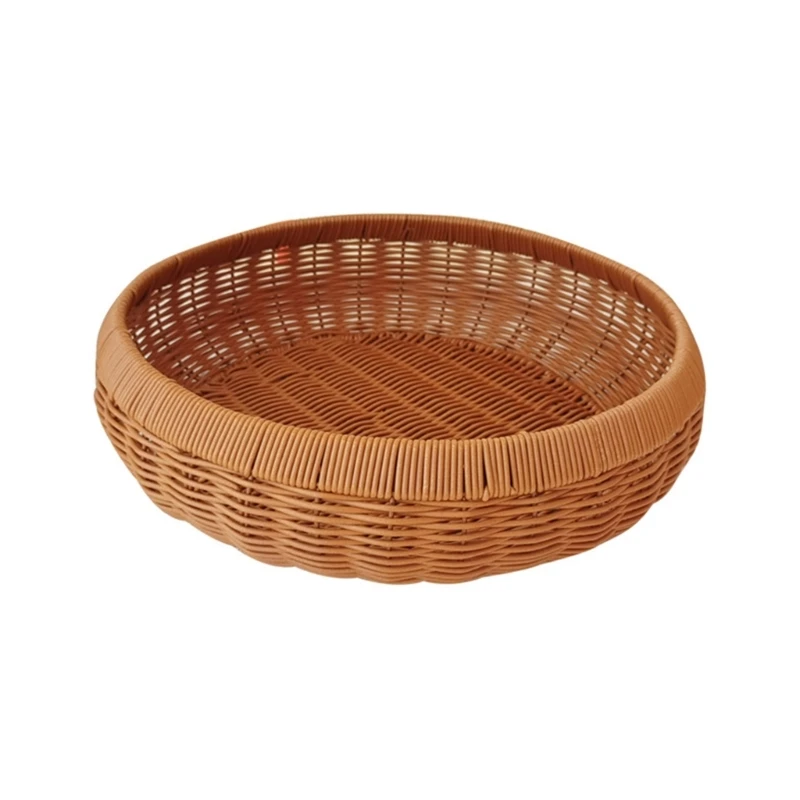 

Round Imitation Rattan Basket Woven Storage Bin for Household Item Organization Dropship