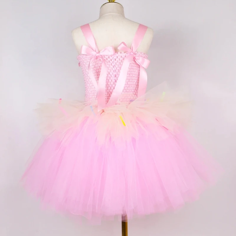Cute Toddler Girls Birthday Party Halloween Princess Dress Up Clothes Donut Costume for Kids Pink Chocolate Doughnut Tutu Dress