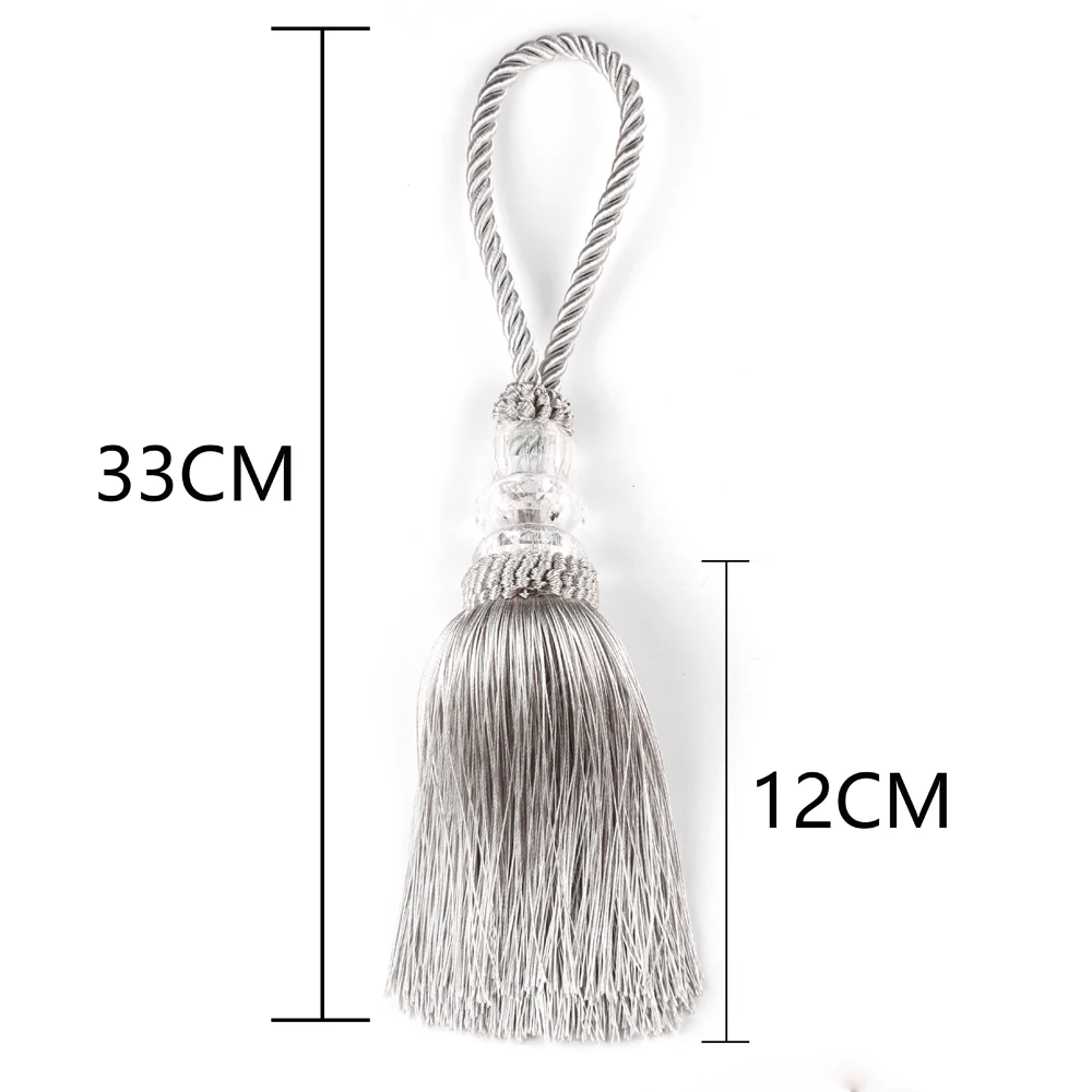 2Pcs Crystal Beads Tassel Fringe Hanging Rope Braided Craft Tassels Pendant DIY Key Tassel Trim Curtain Cabinet Home Decoration