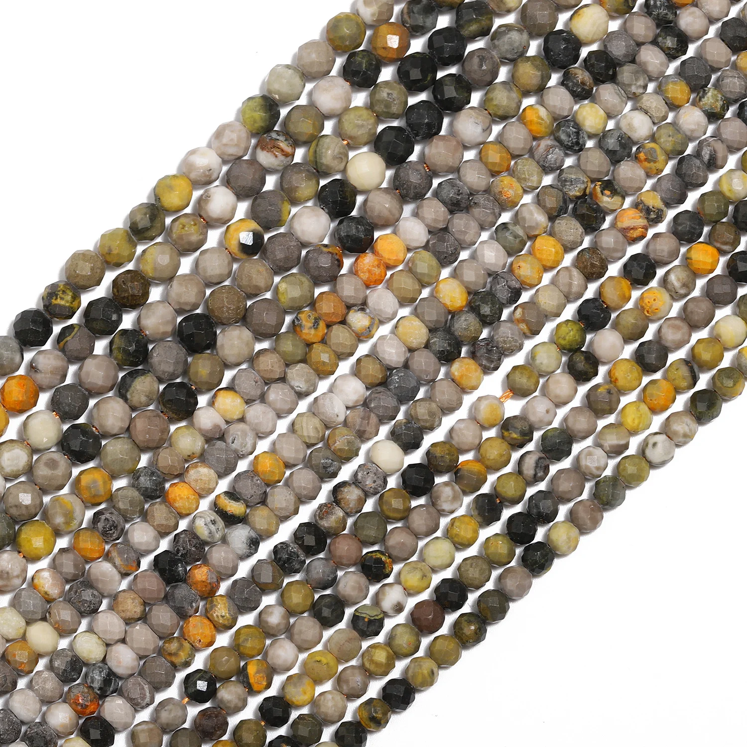 AAA 2-4mm Bumblebee Jasper Faceted Natural Stone Beads Round Loose Beads for Jewelry Making DIY Friendship Necklace Supplies