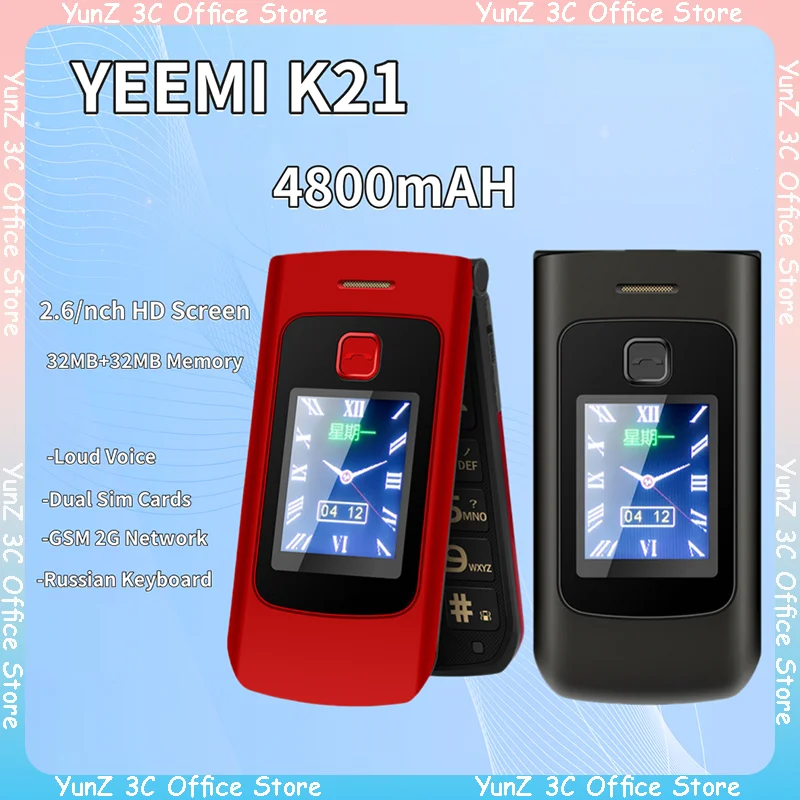 Yeemi K21 Flip Mobile Phone Gsm 4G Ultra Long Standby Real 1150mah Battery Dual Sim Flashlight Fm Cheap For Elderly