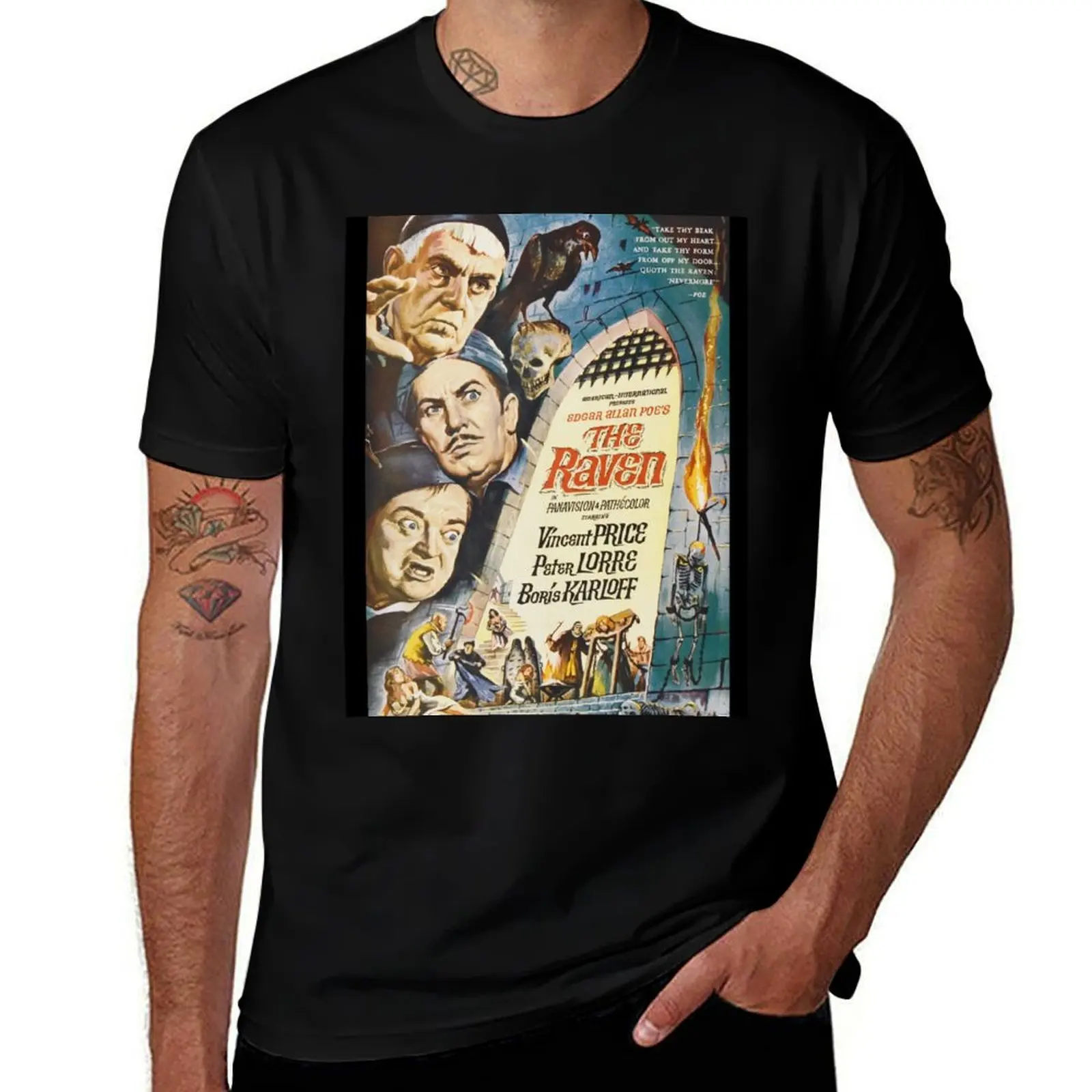

The Raven - Vincent Price, Boris Karloff, Peter Lorre. T-Shirt Active Sports Short Sleeve Cotton Shirt