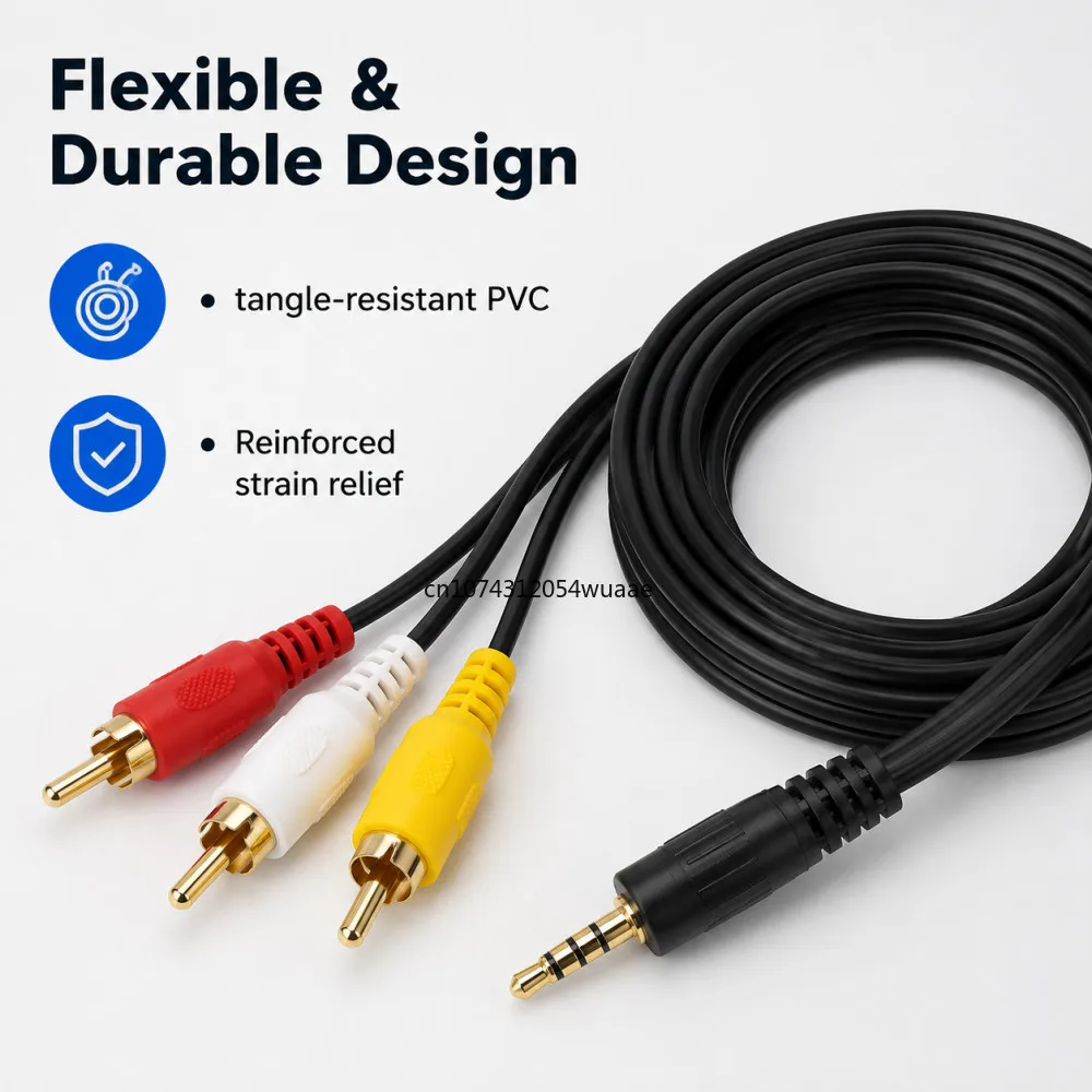 3.5mm to 3 RCA Audio Video Cable Gold-Plated AV Cable for TV Amplifier Home Theater Speaker Subwoofer 1.5m