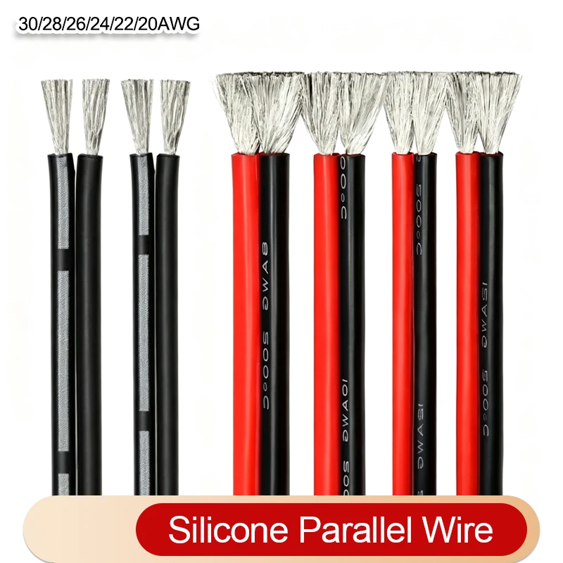 1~50m Extra Soft Silicone Cable 2pin 30 26 24 22 20 AWG Heat Resistant Car Auto Battery Solar Panel Copper Wire