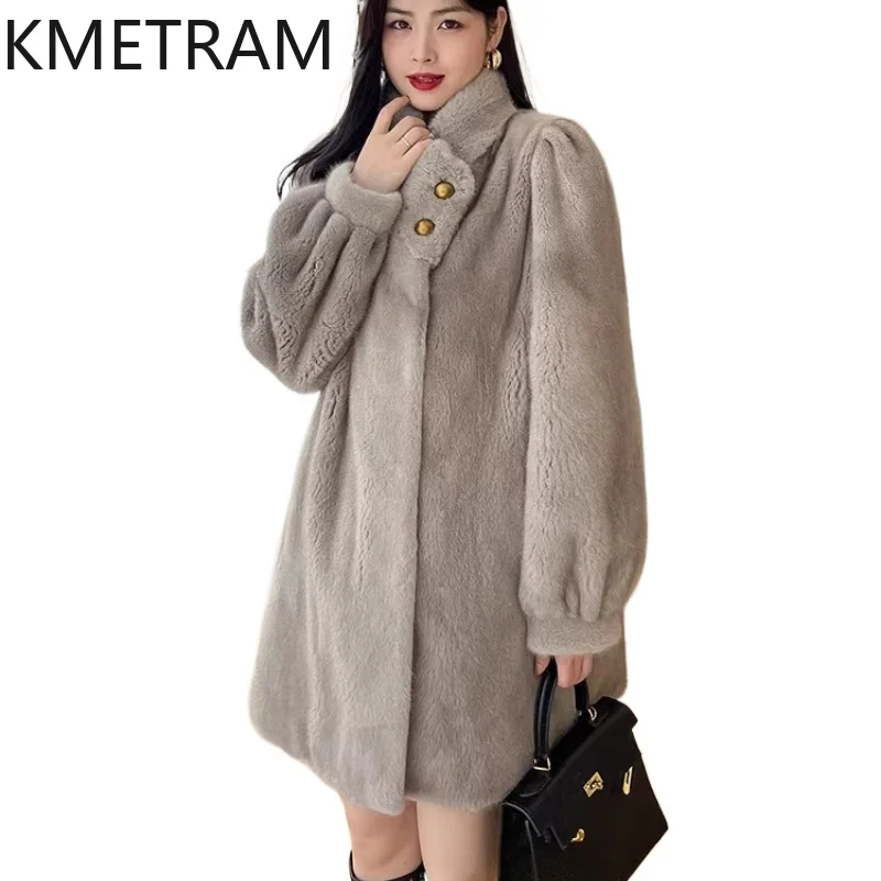 

Женская винтажная шуба KMETRAM из 100% натурального меха норки, средней длины, зимняя куртка, женская одежда 2026