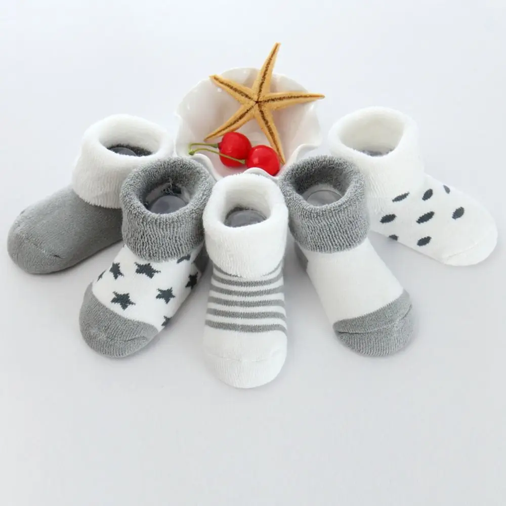 5 pairs Star Pattern Thicken Baby Socks Korean Style Baby Hosiery Newborn Baby Socks Autumn&Winter Soft Home Sleep Socks Girls