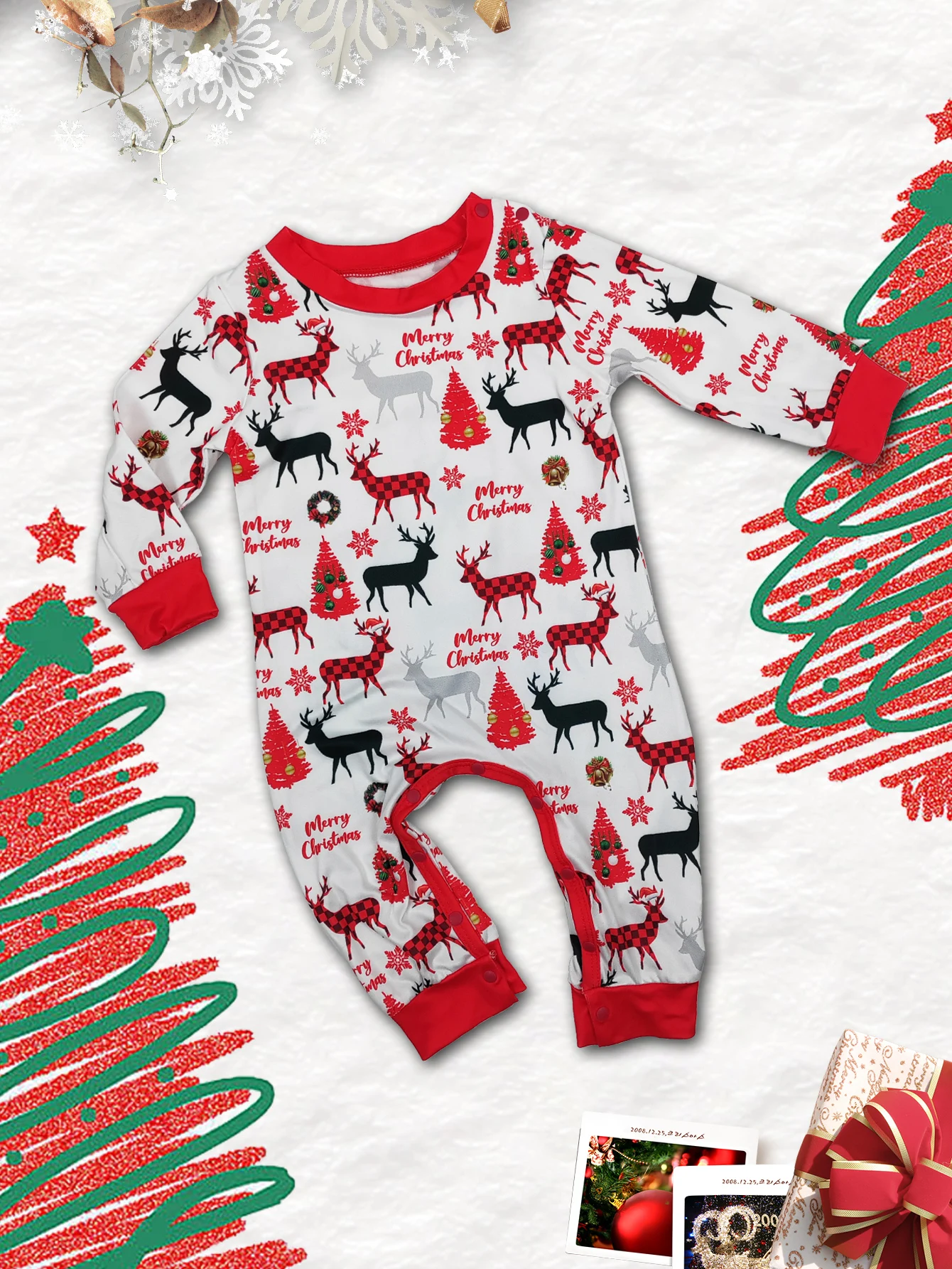 2024 Family Xmas Pajamas Matching Set New Year Fashion Red Cartoon Christmas Deer Print Adult Kids Pj\'s Baby Romper Dog Clothes