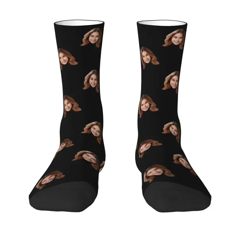 Personalized Custom Face Photo Men Women Crew Socks Unisex Novelty Design Your Own Spring Summer Autumn Winter Dress Socks