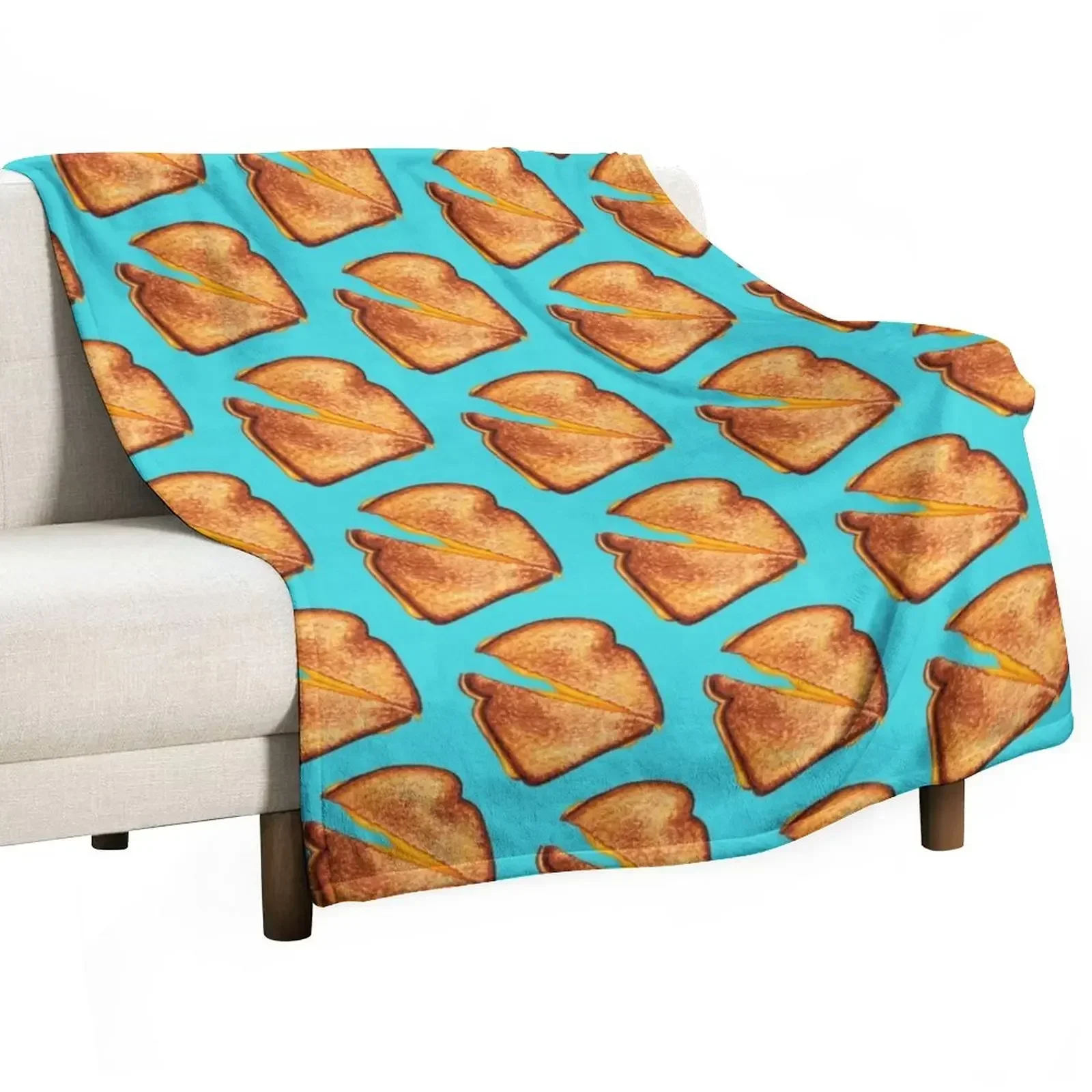 Grilled Cheese Sandwich Pattern - Blue Throw Blanket Loose Cute Plaid Decorative Beds Single Blankets