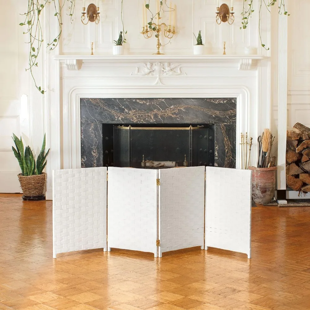 2 ft. Short Woven Fiber Folding Screen, 4 Panel, White