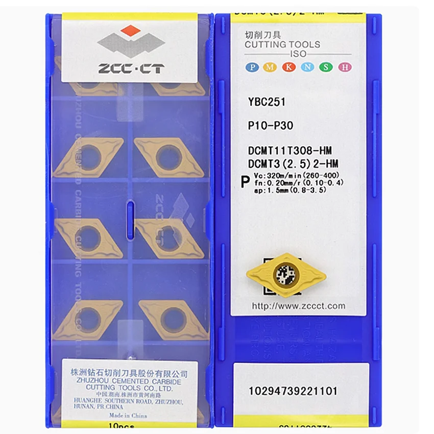 DCMT11T304-HM YBC251/DCMT11T308-HM YBC251/DCMT11T304-HM YBC252/DCMT11T308-HM YBC252 ZCC.CT CNC carbide turning inserts 10pcs/box