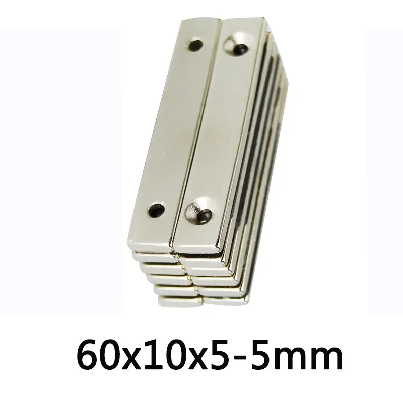 N35 60x10x5-5 60x20x5-5 Block Magnets Countersunk Scooter 2 Holes Generation Strip Double Neodymium Powerful Two Holes Bar Motor