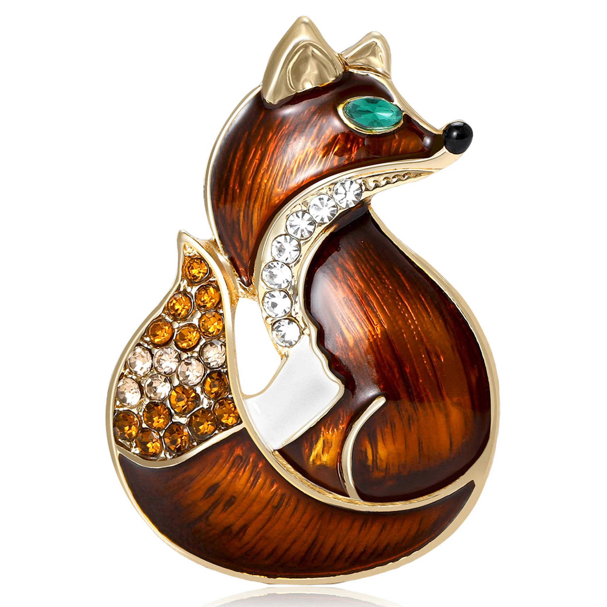 Beaut&Berry Fashion Enamel Fox Brooches for Women Rhinestone Animal Pins Friends Party Gifts Banquet Jewellery Accessories