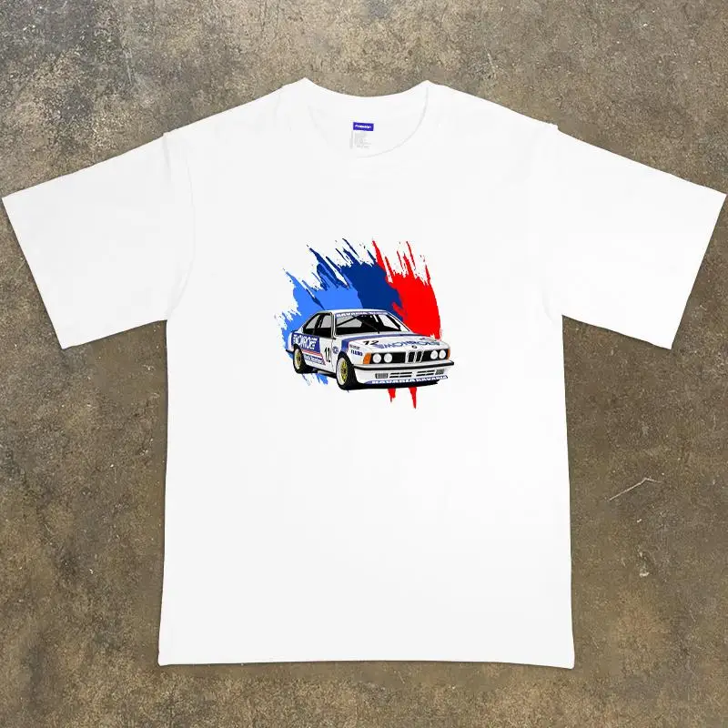 

Футболка с короткими рукавами BMW Racing Car Модифицированный автомобиль Американский повседневный мужской и женский топ из чистого хлопка с половиной рукавов