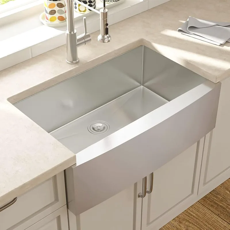 

33 Inch Farmhouse Kitchen Sink Apron Front 16 Gauge Stainless Steel Single Bowl Farmer Sink Single Basin Round Corners 3