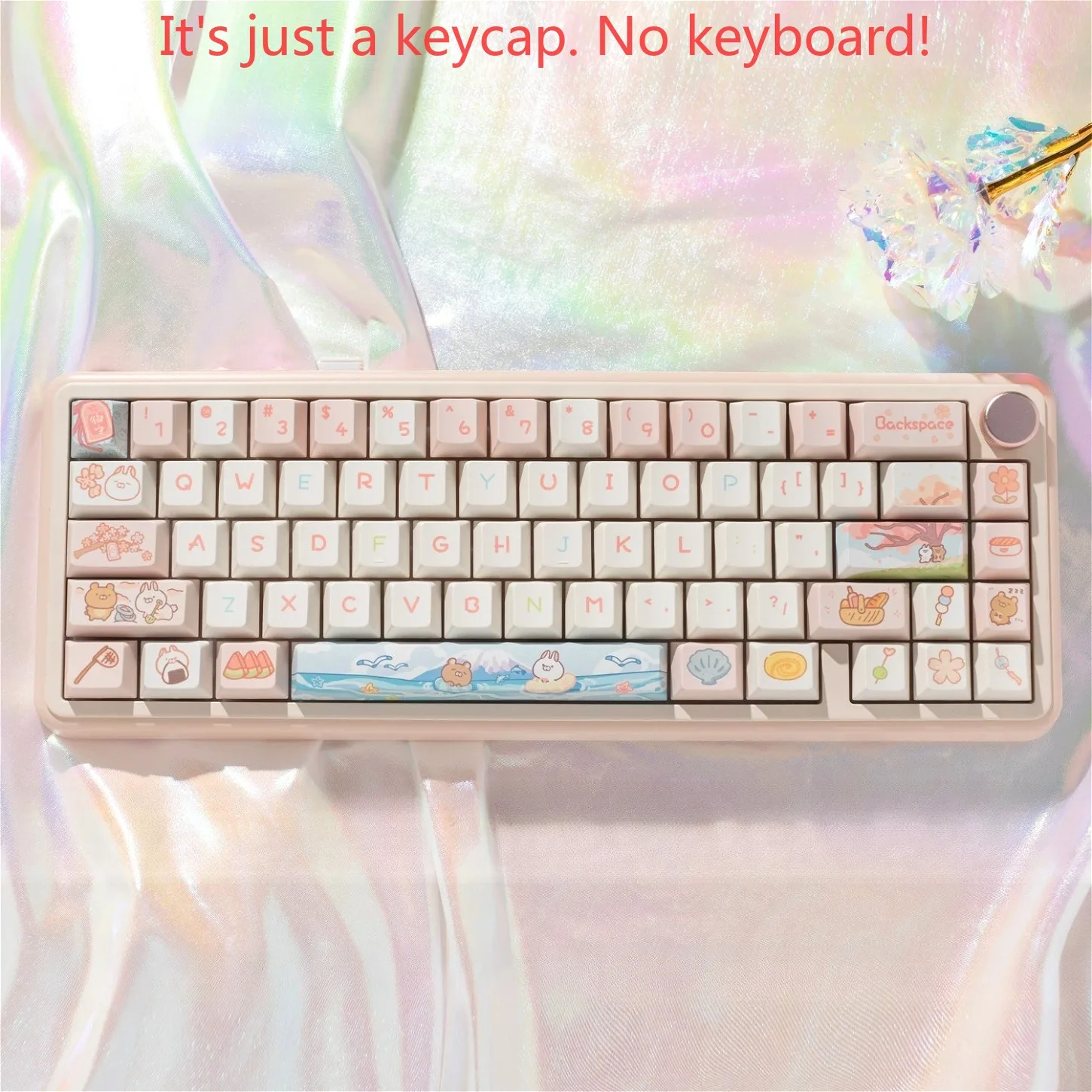 Sakura Bear Rabbit PBT Keycaps Light Pink 95 Keys Cherry Profile for 61 68 84 87 Mechanical Keyboards