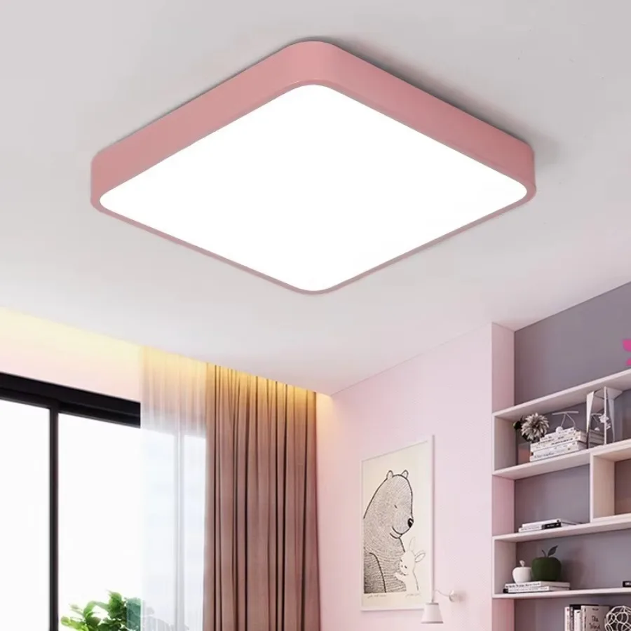 Led Noordse Vierkante Plafondlamp Macaron Kleur Plafondlamp Moderne Woonkamer Slaapkamer Kinderkamer Ijzerwerk Huisverlichting