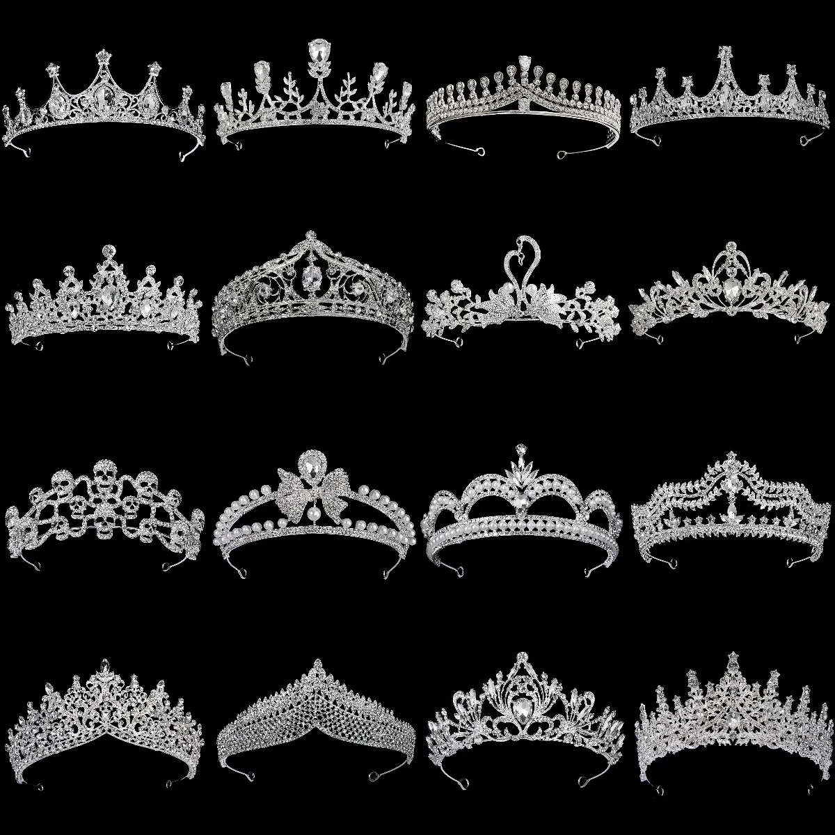 

Silver Crystal Rhinestone Princess Cake Crown Bridal Wedding Tiaras Birthday Party Fashion Headdress Bridesmaid Gift For Women