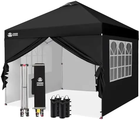10X10 Pop Up Canopy, Outdoor Camping Canopy Tent, Black | One Push Setup, 150D Silver-Coated Fabric, STO-N-GO Bag