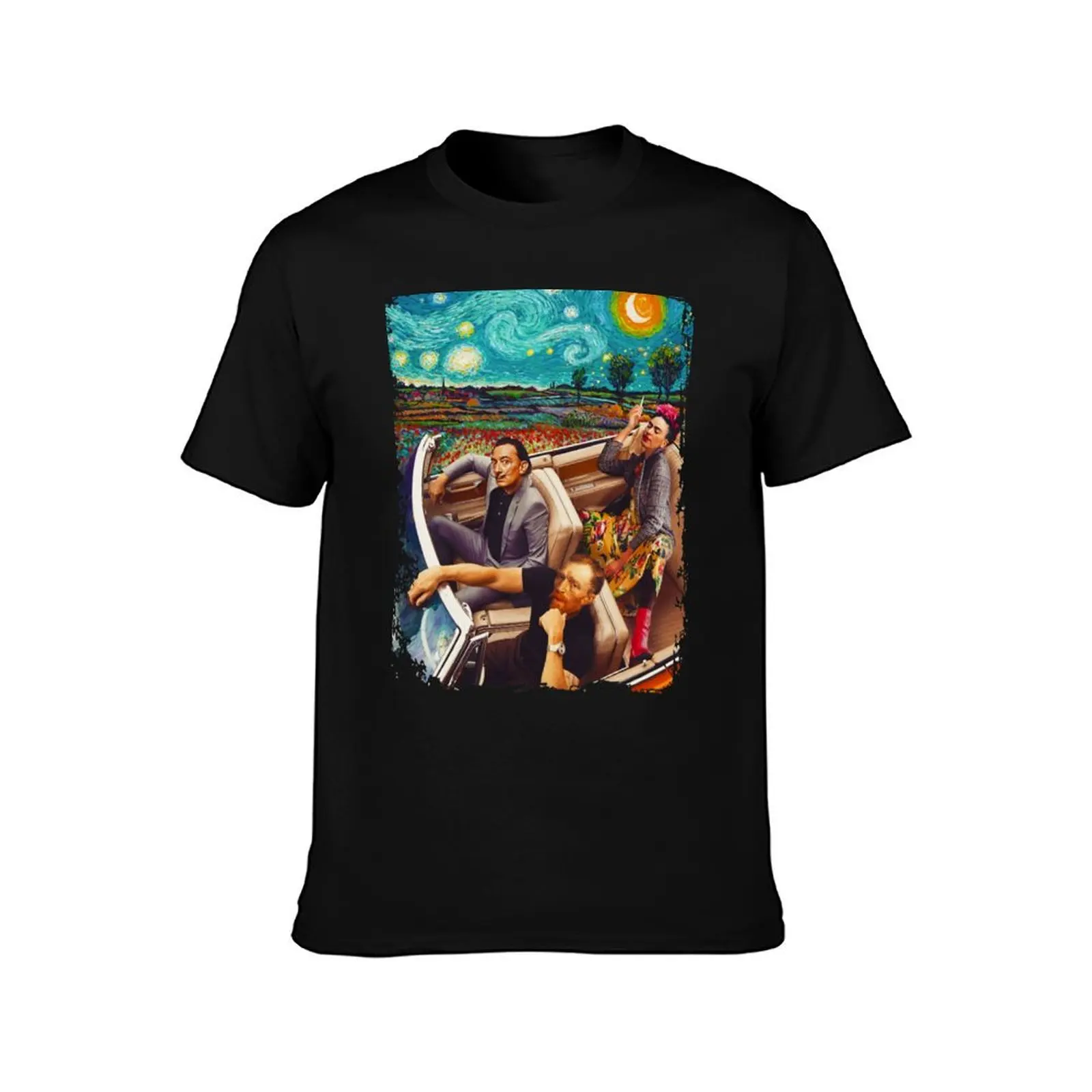 Vincent-Van-Gogh-Frida-Salvador-Dali-Banksy-car T-Shirt Basic Plain Short Sleeve Crew Neck Tee T-Shirt