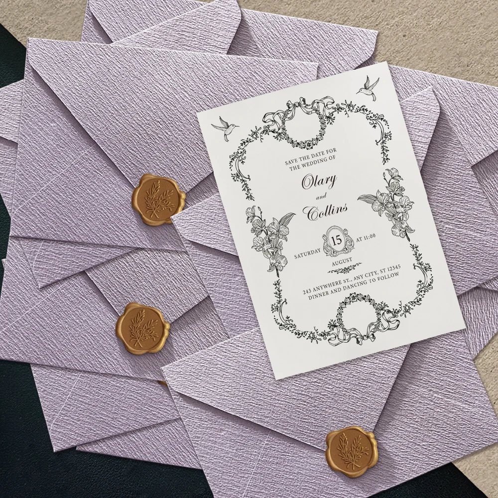 

A6 Custom Wedding Invitations, Including Textured Envelopes, 300gsm Custom Wedding Insert Cards, and Finished Wax Seals