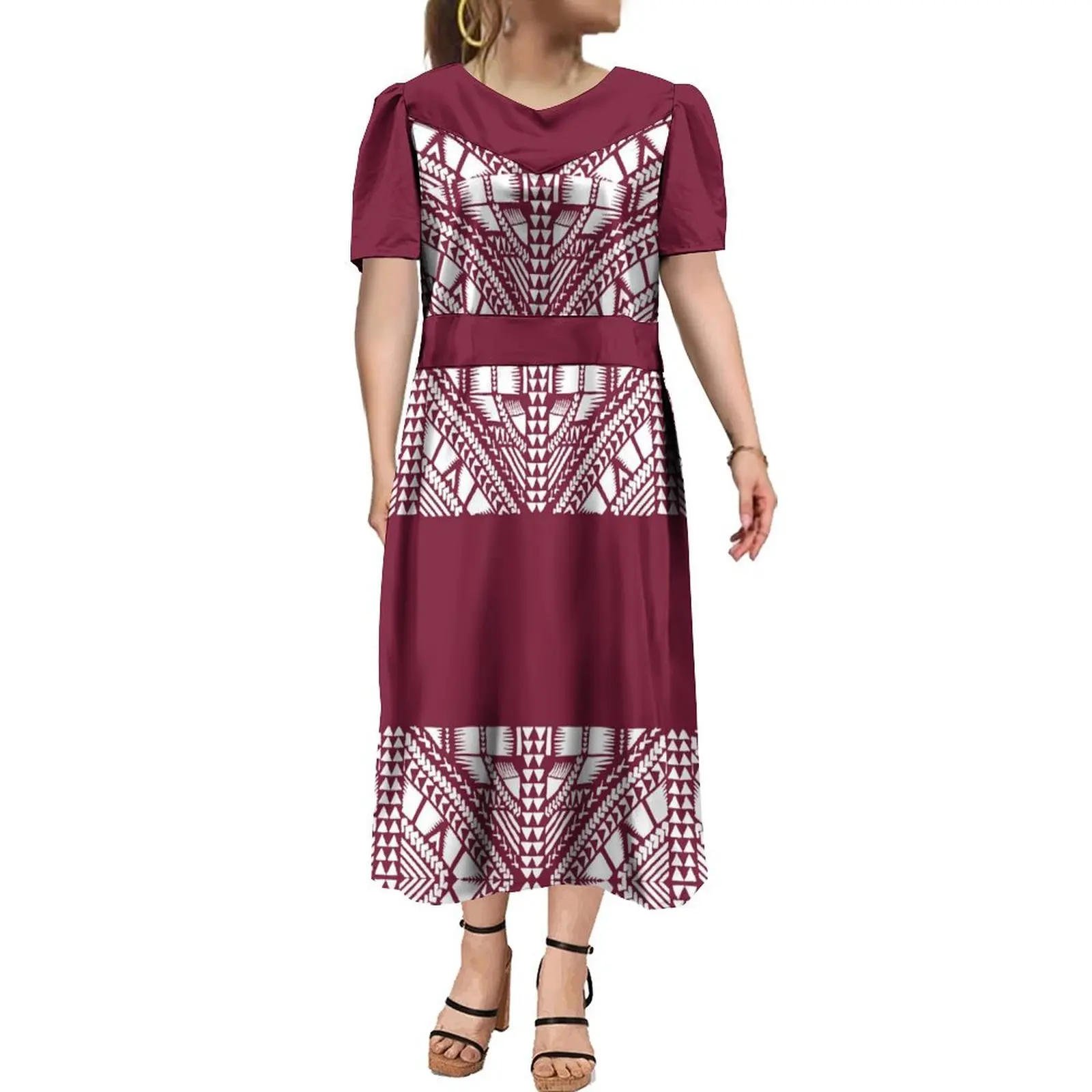 Support Design Mumu Women'S High-Waisted Dress Polynesian Tribal Print Samoan Dress Short Sleeve Dress Free Shipping