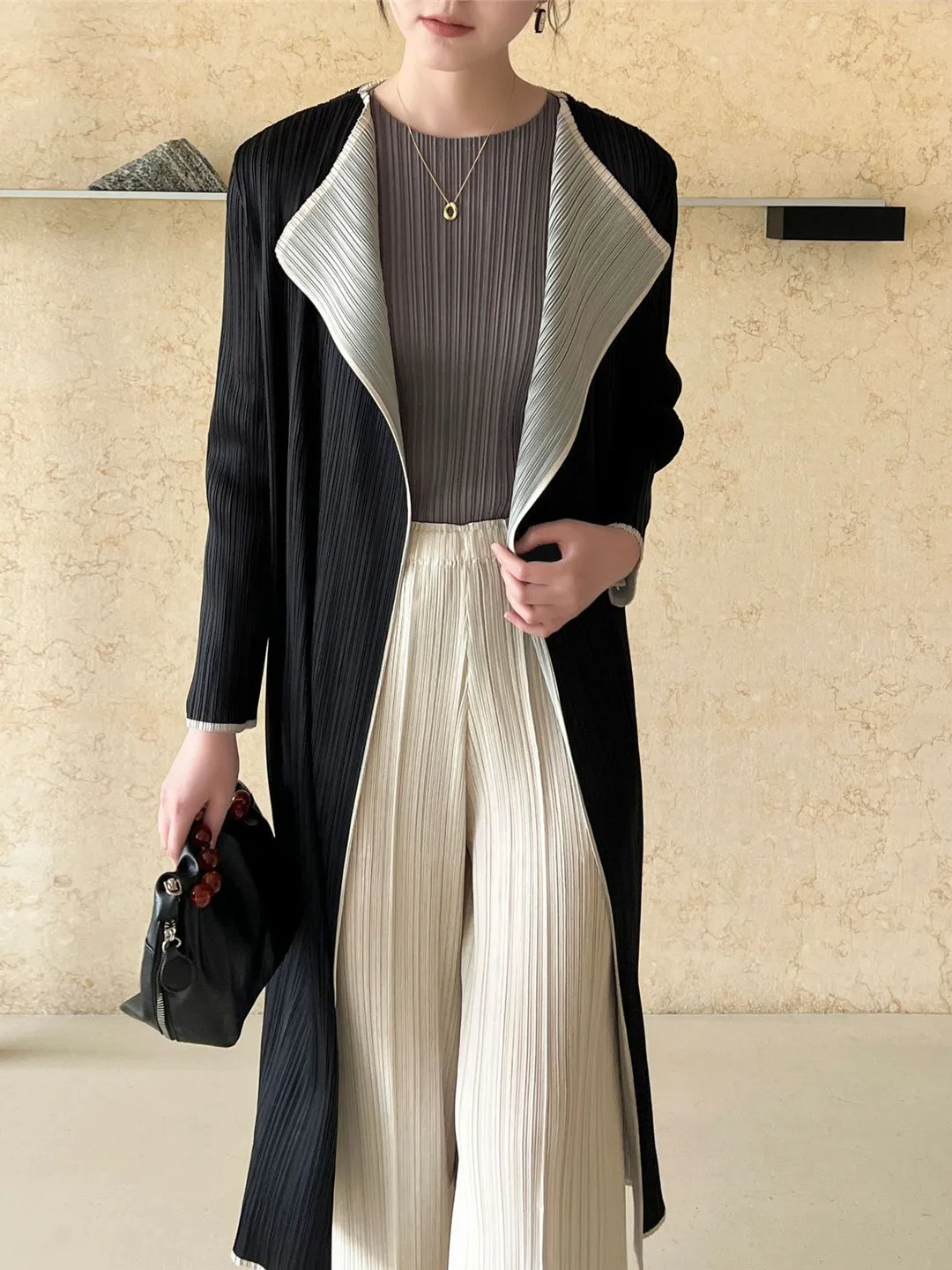 

Fashionable Pleated Double Layer Loose Mid-Length Windbreaker Women's Coat Spring Autumn 2025 New Design Slimming Outerwear