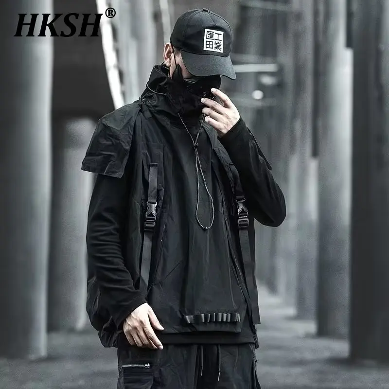 

HKSH Spring Autumn New Men's Tide Dark Tactical Vest Trend Multi Pocket Outerwear Jacket Handsome Camisole Punk Waistcoat HK0133