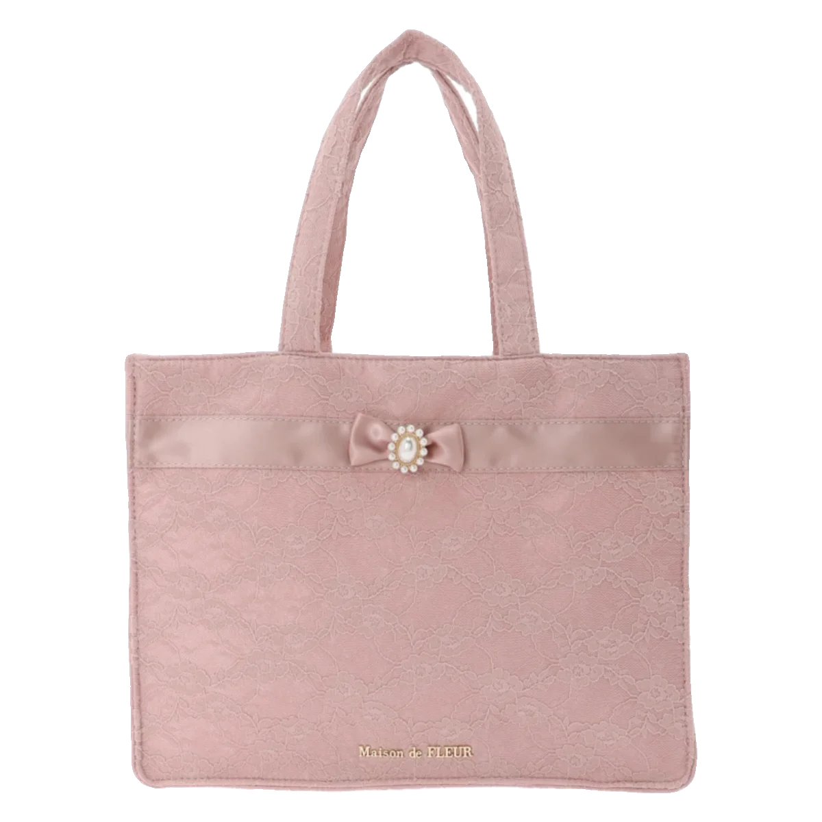 Japanese Style Autumn and Winter Pink Lace Jacquard Gem Ribbon Square Tote Bag Female Sweet Handbags