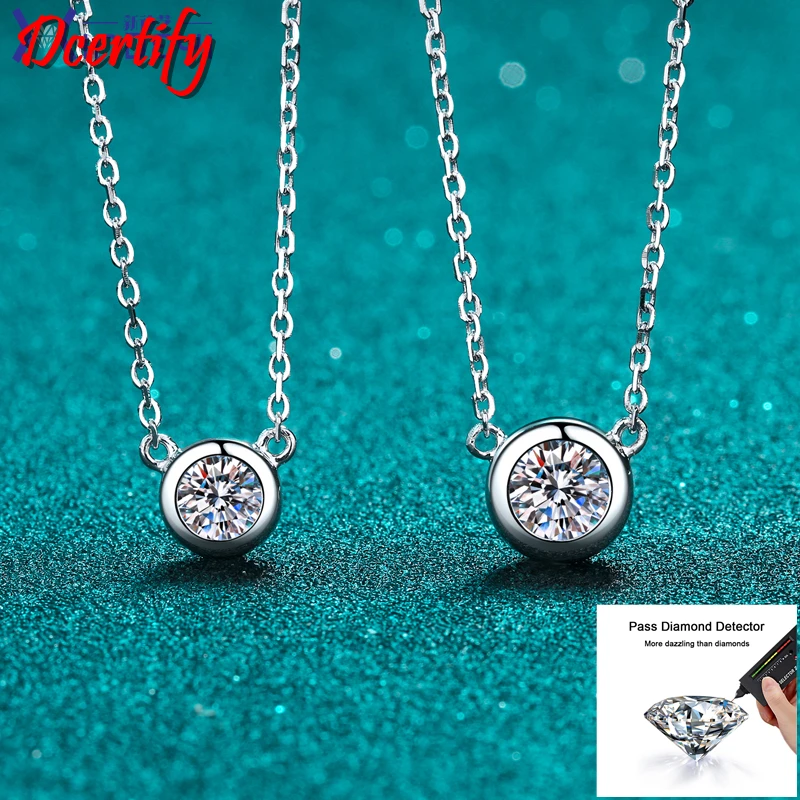 Solid 10K White Gold Round 0.5-1CT Solitaire Moissanite Pendant Necklace for Women White Gold Fine Jewelry Drop Shipping