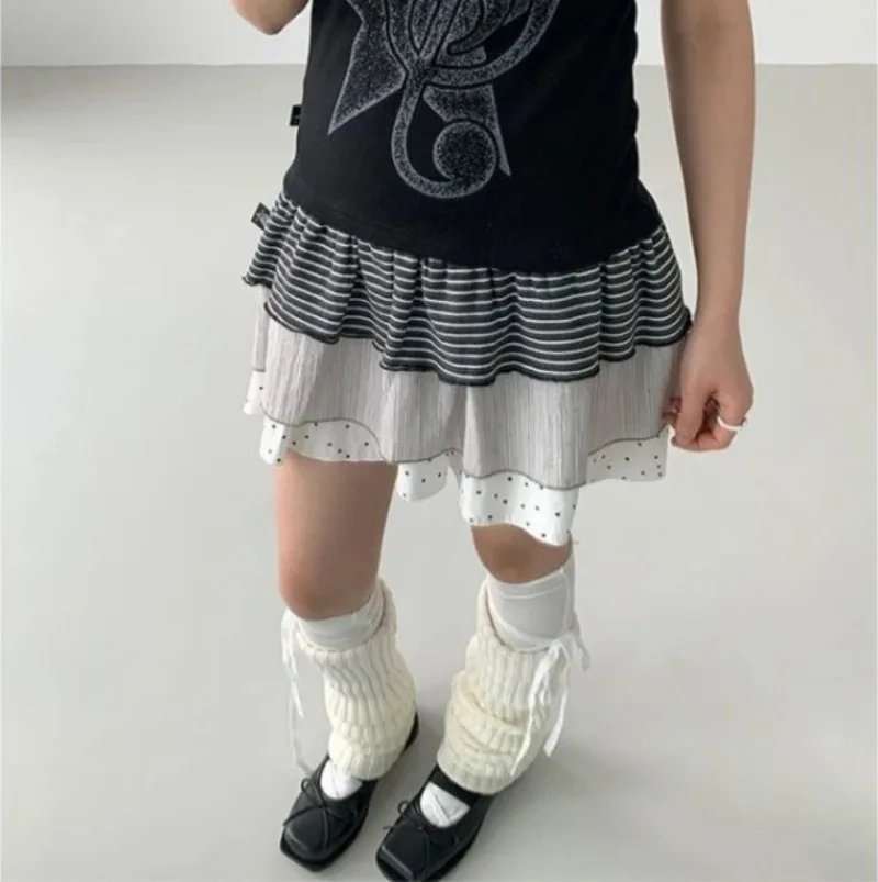 

Новые летние милые полосатые рюшами юбки-торты женские с эластичной резинкой на талии в стиле пэчворк универсальные женские юбки Y2k одежда