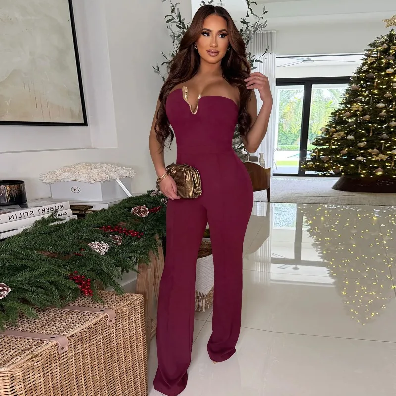 

Новый модный женский комбинезон KEXU: сексуальный, облегающий, однотонный, без рукавов, без бретелек