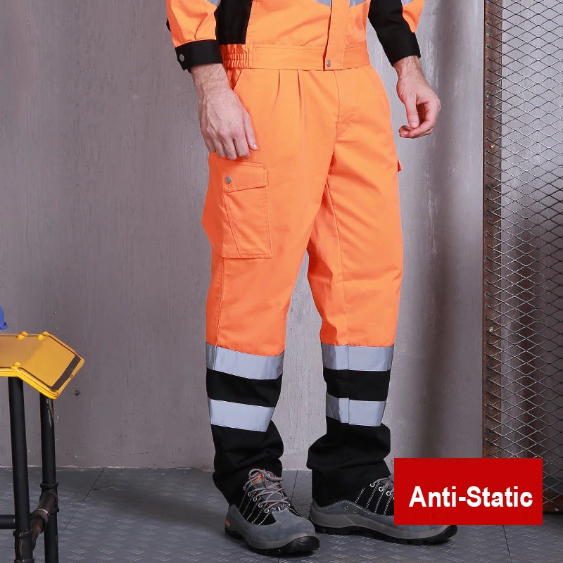 High Visibility Poly Cotton Workwear Suit Work Suit Two Tone Orange Anti Static Work Jacket Work Pants With Reflective Stripes