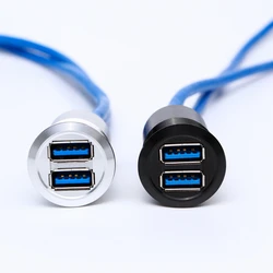25mm USB connector socket metal panel mounted double USB connector/USB socket with extend cable(60cm,150cm,200cm)
