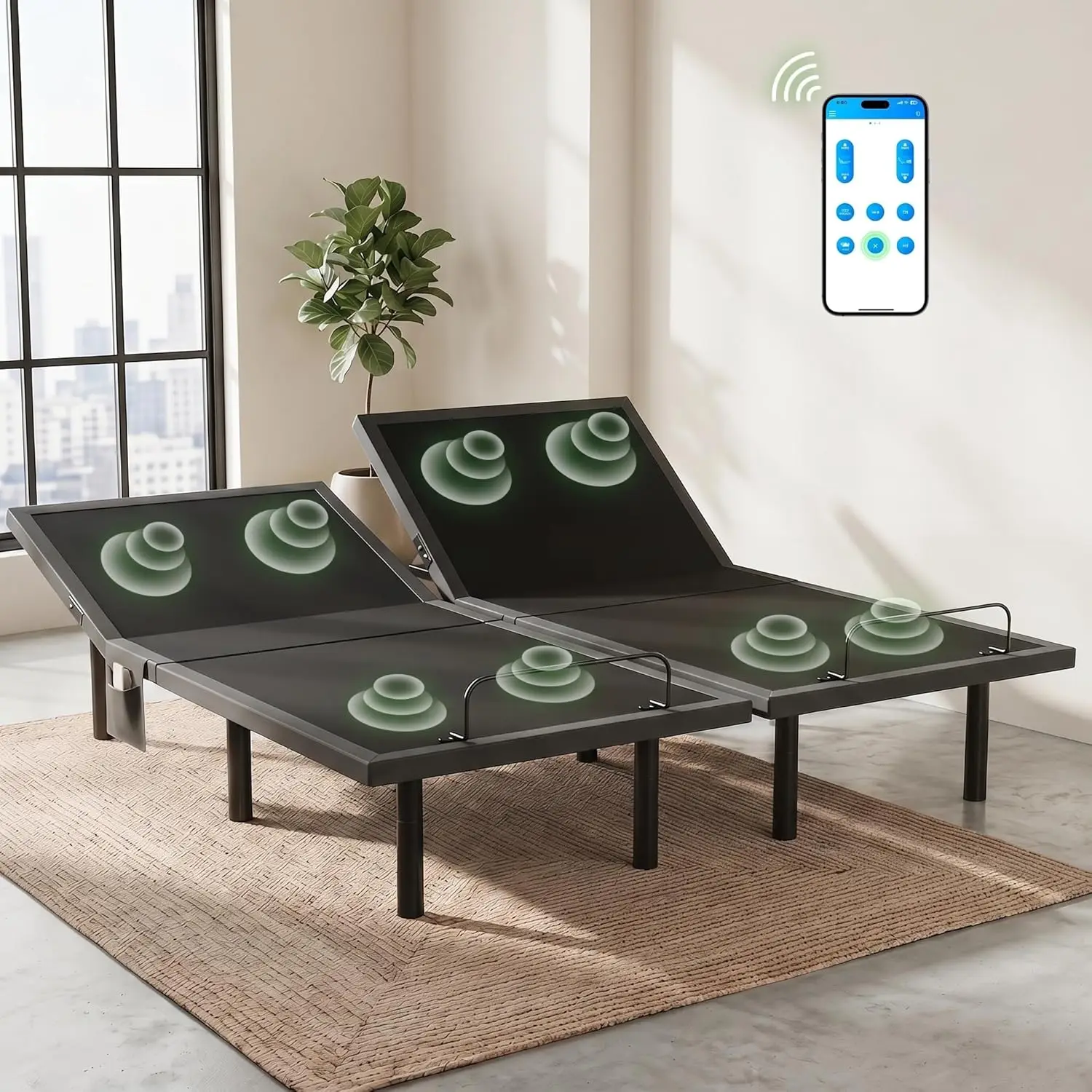

Split King Adjustable Bed Base Pro, Smart Dual Motor Bed Frame with Massage & App Control, Wireless Remote, Zero Gravity